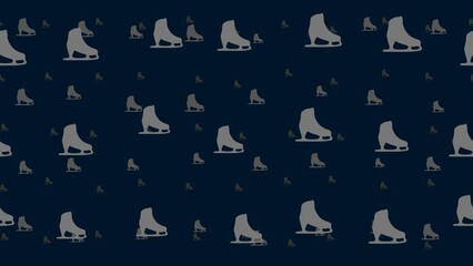 Poster - Womens ice skates float horizontally from left to right. Parallax fly effect. Floating symbols are located randomly. Seamless looped 4k animation on dark blue background
