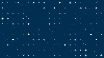 Poster - Template animation of evenly spaced spades of different sizes and opacity. Animation of transparency and size. Seamless looped 4k animation on dark blue background with stars