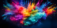 An Explosion Of Holi Colors. Explosion Of Paint On A Black Background. Holi Paint
