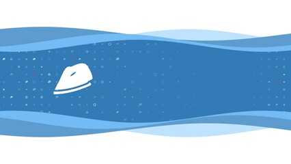 Poster - Animation of blue banner waves movement with white iron symbol on the left. On the background there are small white shapes. Seamless looped 4k animation on chroma key background