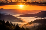Fototapeta Zachód słońca - sunrise in the mountains. Generative Ai