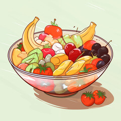 Wall Mural - Fruit and vegetable salad illustration,created with Generative AI tecnology.