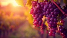 Bunches Of Grapes On A Vine In Vineyard