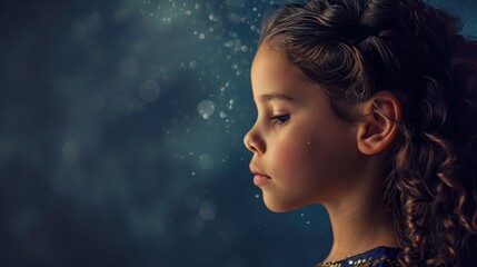 side profile image of a cute, stylish, and sparkling young little girl model