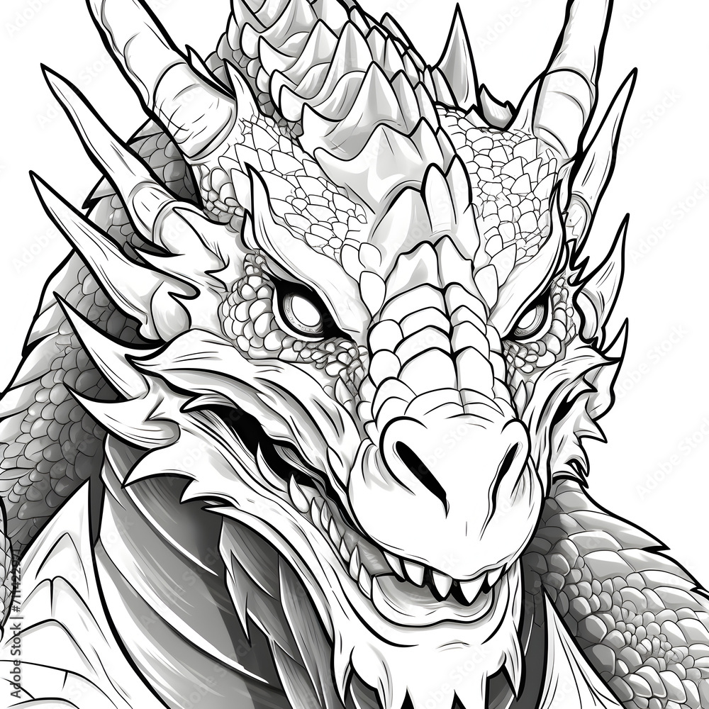 Dragon Coloring Page, Ai Generative Stock Illustration | Adobe Stock