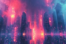 Electrifying Visions: A Glitchy Cityscape Awash With Neon Lights