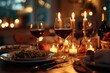 Candlelit dinner with personalized engraved wine glasses, an intimate and customized dining experience for two.