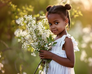 black little girl in a white dress