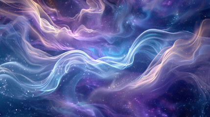 Wall Mural - Mystical Nebula Veil: An abstract background that mimics the swirling patterns of nebulae, with layers of translucent veils in opalescent shades of violet, iridescent blue