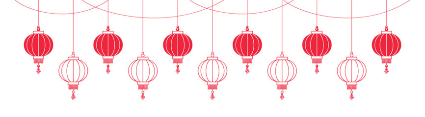 Poster - Hanging Chinese New Year Lanterns Banner Border, Lunar New Year and Mid-Autumn Festival Graphic