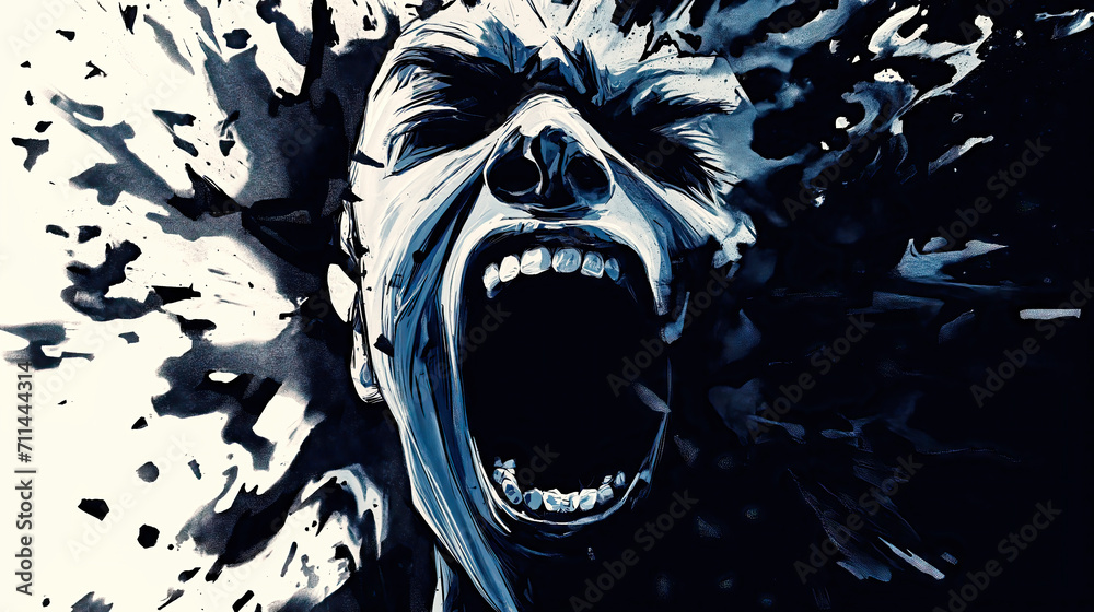 Graphic of an Angry, Tormented, Screaming Person with Wide Open Mouth ...