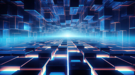 Poster - Techno-Futuristic Light: Abstract Wallpaper Perspective in Space