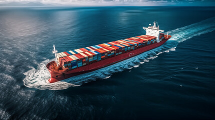 photo aerial view of container cargo ship in sea