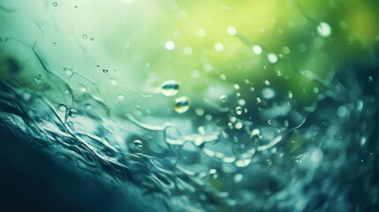 Wall Mural - Water splash. Close-up of fresh green grass with drops.