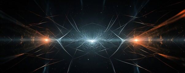 Abstract spider web like digital glass frame with glow, on black background, empty copy space Generative Ai