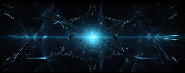 Abstract spider web like digital glass frame with glow, on black background, empty copy space Generative Ai