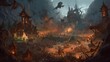 An intricate and grand-scale battle scene showcasing armies, mythical creatures, and complex battle formations in a vivid and detailed medieval or fantasy setting - Generative AI