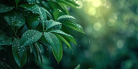 Wall Mural - Nature elixir. Captivating image of morning dew adorning vibrant green leaf perfectly capturing essence of freshness and purity ideal addition to nature macro and environmental collections