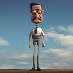 Leinwandbilder - Funny cartoon man standing with short torso Generative Ai