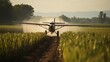 Agricultural Drone Spraying Fertilizers on Sweet Corn Fields for Midjourney Crop Enhancement
