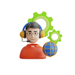 Aufkleber - 3D Customer Service Model Support Experience Through Digital Solutions. 3d illustration, 3d element, 3d rendering. 3d visualization isolated on a transparent background