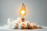 Fototapeta  - Light bulb taking off like rocket on white background, startup and business concept.