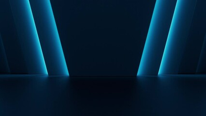 Poster - Beautiful abstract background with blue lights animation. Bright neon motion texture for technology concept design. Futuristic virtual stage for product showcase. Seamless loop.