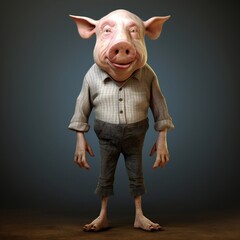 Wall Mural - Funny pig head man standing Generative Ai