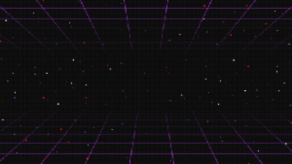 Wall Mural - Pixel art background.8 bit game.retro game. for game assets in vector illustrations.Retro Futurism Sci-Fi Background. glowing neon grid.and stars from vintage arcade comp