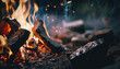Evening outdoor nature background with close up campfire. Vivid flame bonfire illustration.