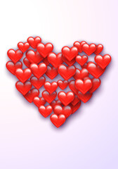Poster - Valentine's Day greeting card with red hearts flying scattered over background. Symbol of love and spring, sprayed