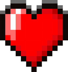 Wall Mural - 3D red heart with black edge in pixels for Valentine's Day card in y2k style, or as a game life symbol