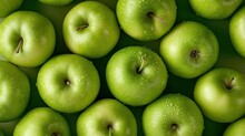 Fresh Green Granny Smith Apples Fruit Background Image.    