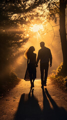Wall Mural - couple walking into sunset