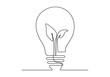 Continuous single line drawing of Light bulb with leaf on white background vector illustration. Free vector