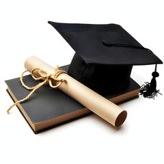 Wall Mural - Graduation cap and diploma isolated on white background, vintage, png
