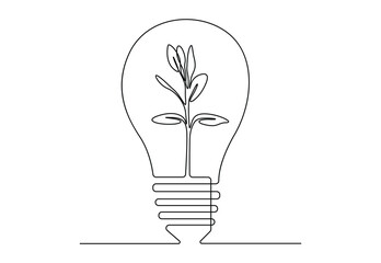 Wall Mural - Continuous single line drawing of plant inside light bulb. Concept of green energy or eco energy. Vector illustration. Free vector.