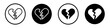 Heartbreak icon set. Break up heartbroken vector symbol in a black filled and outlined style. Divorced heart broke sign.