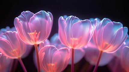 Closeup of a pink purple tulips with semi transparent petals, fantasy flower on black background
