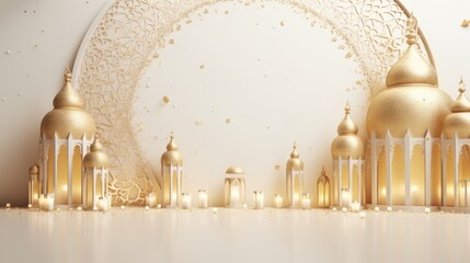 Islamic lantern golden and white luxury ramadan kareem celebration background