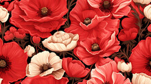 Red Poppy Flower - Seamless Tile. Endless And Repeat Print.