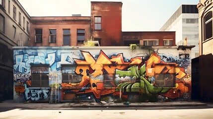 Wall Mural - A urban style with graffiti tags on building wall