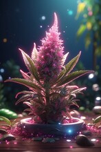 Glowing Magical Pinkish Purple Weed Or Pot Tree In Wonderland 