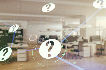 Aufkleber - Double exposure of abstract virtual question mark hologram on modern corporate office background. Sociology and psychology concept