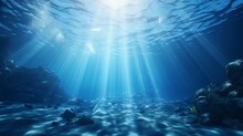 Underwater Sea - Blue Abyss With Sunlight - Diving And Scuba Background - Generative AI