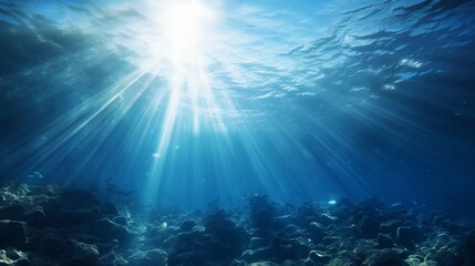 Wall Mural - Underwater sea - Blue Abyss With Sunlight - Diving And Scuba Background - Generative AI