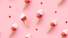 Pink Cute Ice Cream Background - Seamless Tile. Endless And Repeat Print.