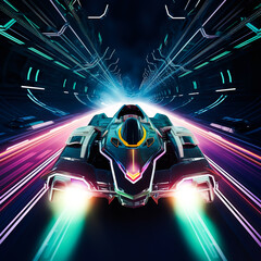 Wall Mural - Dynamic 3d grpahic of a racing spaceship for tshirt print