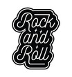 Rock and roll label. Text lettering inscription. Trendy black and white rock and roll vector illustration.