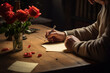 Individual writing a heartfelt letter to a deceased loved one - expressing deep feelings of loss - love - and longing in a private moment.